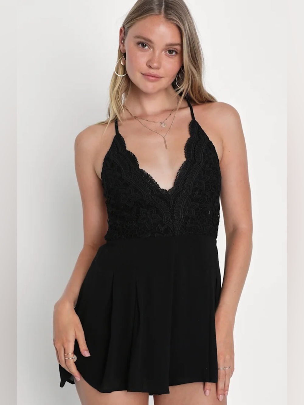 Lulus Women’s Small Black Backless Lace Summer Vacation Date-Night Romper